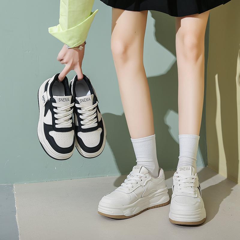 Tide Shoes Board Shoes Women's Casual Sports Shoes 2025 Spring and Autumn New Thick-soled Heightening White Shoes Fashion Single Shoes