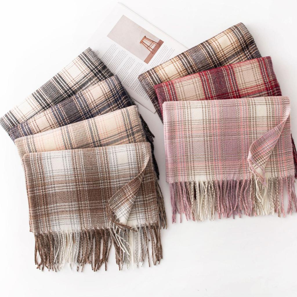 Gentle Gradient Color Small Plaid Scarf High End Girls Winter Couple Student Scarf Warm Thickened Scarf Shawl