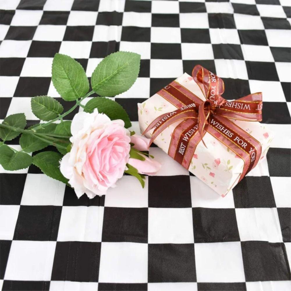 Black and White Table Cover Plastic Table Decorative Cloth Birthday Party