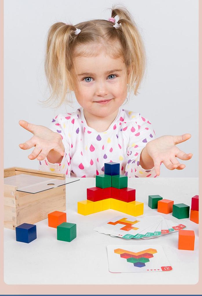 Wooden 3D Puzzle Cube: Children's Educational Space Blocks for Math and Building Fun