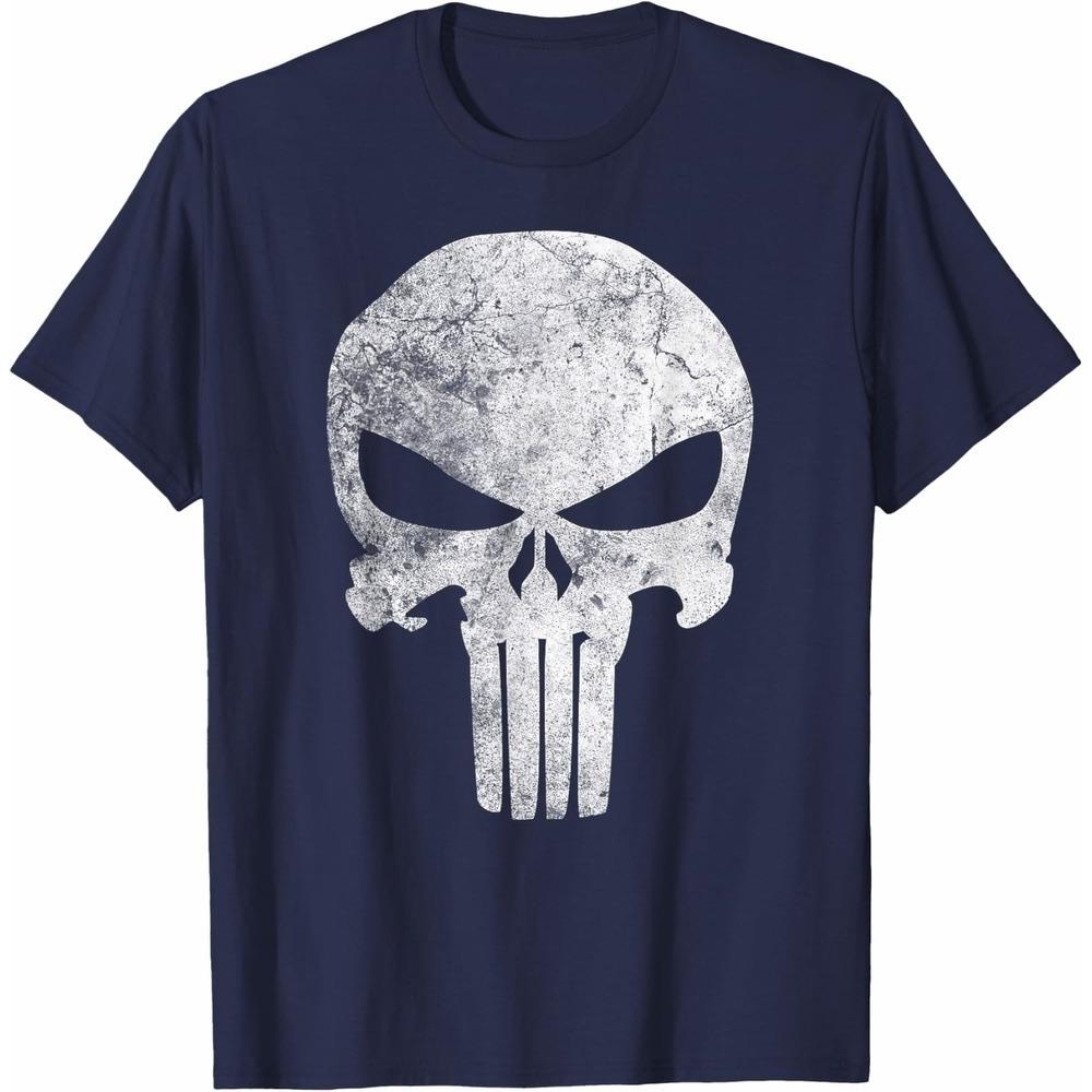 Punisher Marvel TShirt Unisex Short Sleeve Distressed Urban Style Breathable Cotton Loose Fit Crew Neck Casual Top for Men