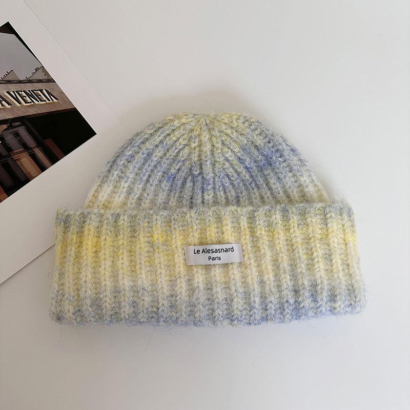 ins pink gradient wool hat women's autumn and winter versatile face small pullover hat ear protector knitted hat tide