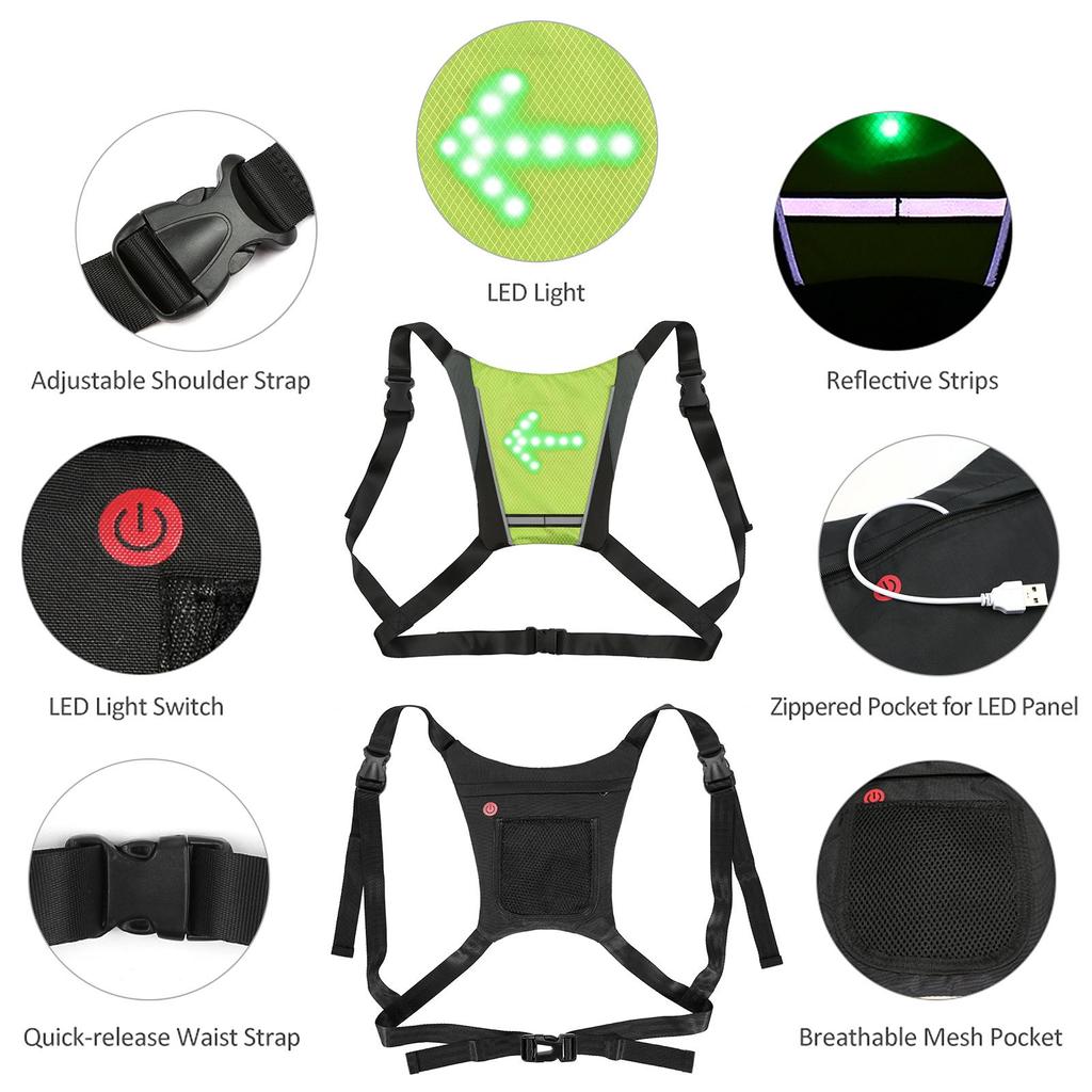 Batoh s LED směrovkou na kolo USB dobíjecí reflexní vesta s bezpečnostním ukazatelem směru