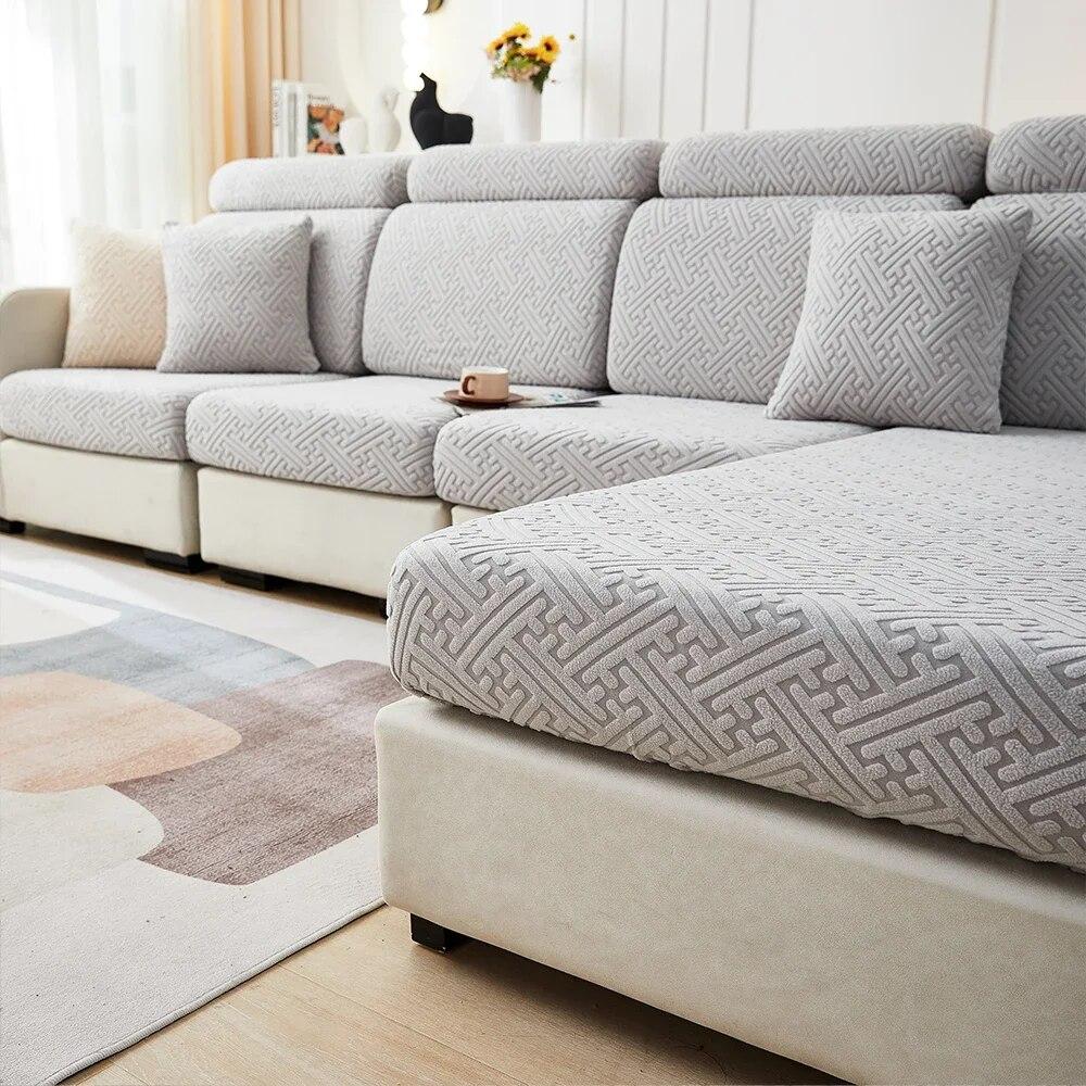 Jacquard Neuer Sofakissenbezug, einfarbig, elastischer Sitzbezug, abnehmbarer, dicker Sofaschutz, L-förmiger Sofabezug, Haustiere, Wohnzimmer, Zuhause