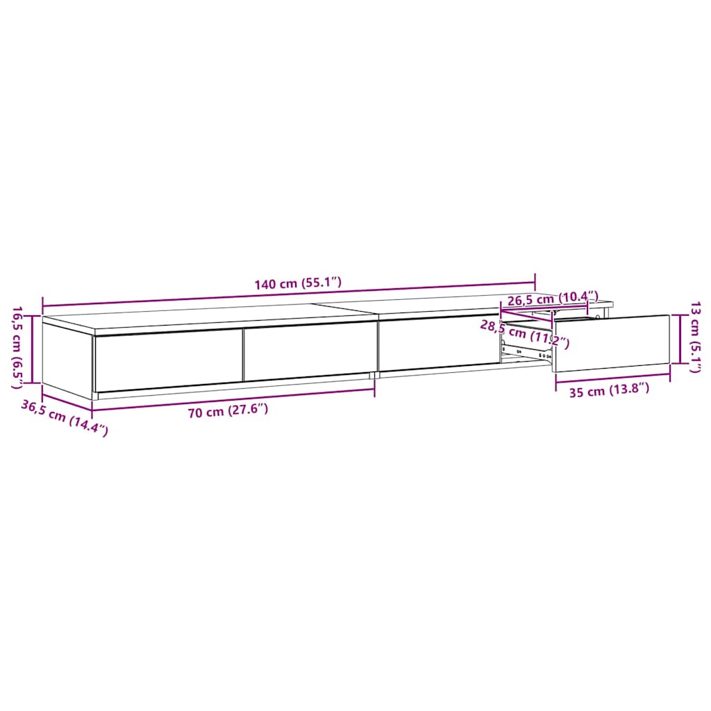 Bed Drawers Black Oak Look 140 x 36.5 x 16.5 cm