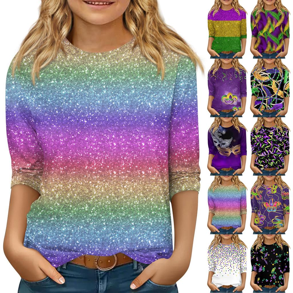 Kinder 3/4 Ärmel Tops Casual Karneval Print T Shirt Rundhals Pullover Bluse