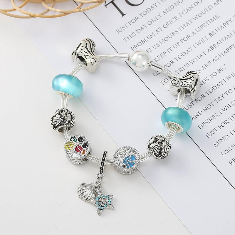 

Летний стиль Посеребренный Многослойная цепочка Шарм Браслет с лягушкой Морская звезда Раковина Бусины Браслеты для женщин Дети Ювелирные изделия Подарок