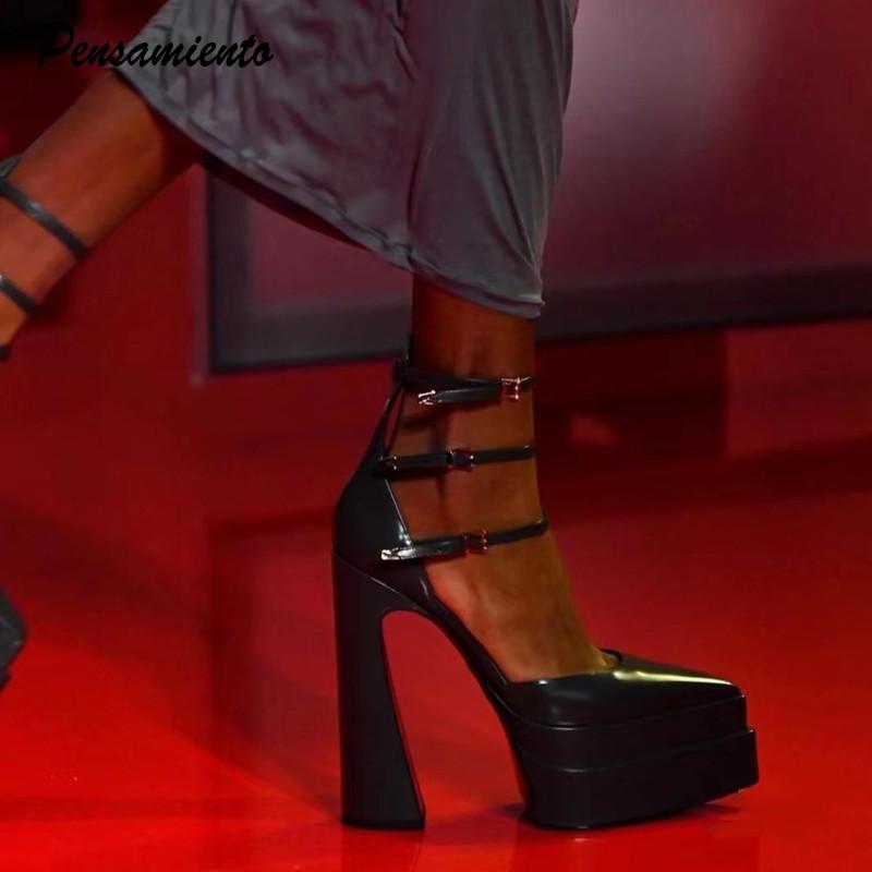 Fashion Runway Style Platform Wedges Women Pumps Fashion Pointed Toe Ankle Strap Mary Janes High Heels Summer Female Wedding Bridal Shoe