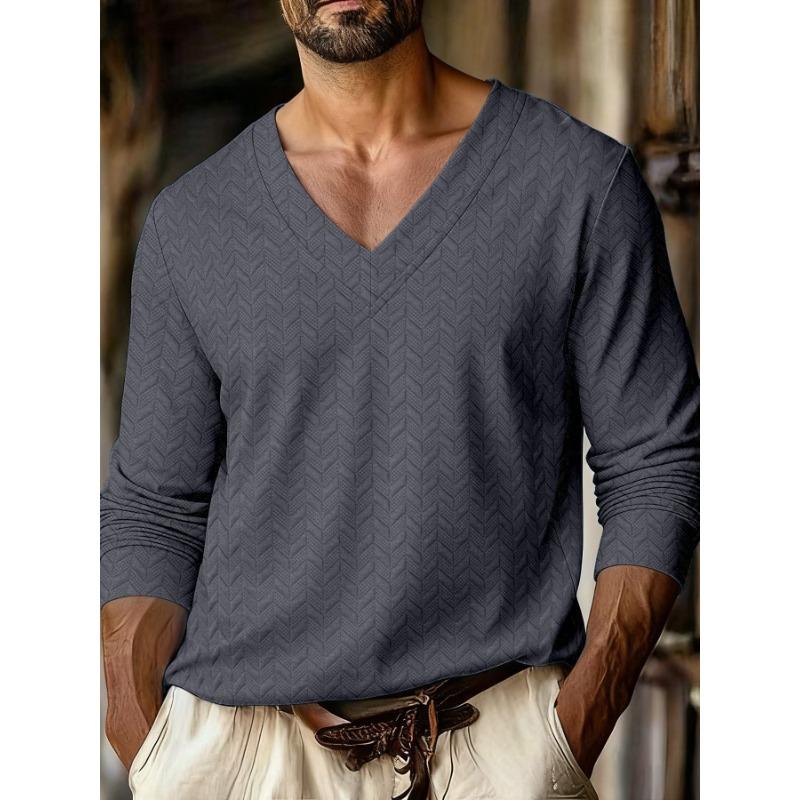 

Autumn New Men s Plaid Pattern Jacquard Fabric V-neck Casual Sports Off-shoulder Sleeve Long-sleeved XXXL сірий