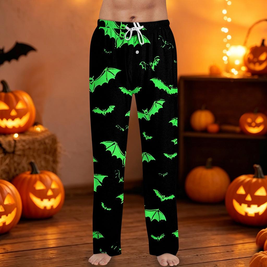 Men's Halloween Print Drawstring Lounge Pants Casual Sleepwear Bottoms with Elastic Waistband and Relaxed Fit for Indoor and Outdoor Use