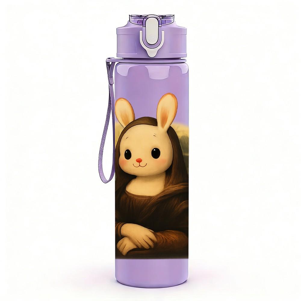 1PC Nun Rabbit Cute Character Print 750ml Color Plastic Sports Water Bottle Leakproof Flip Straw Lid Suitable for Sports Office Home Use