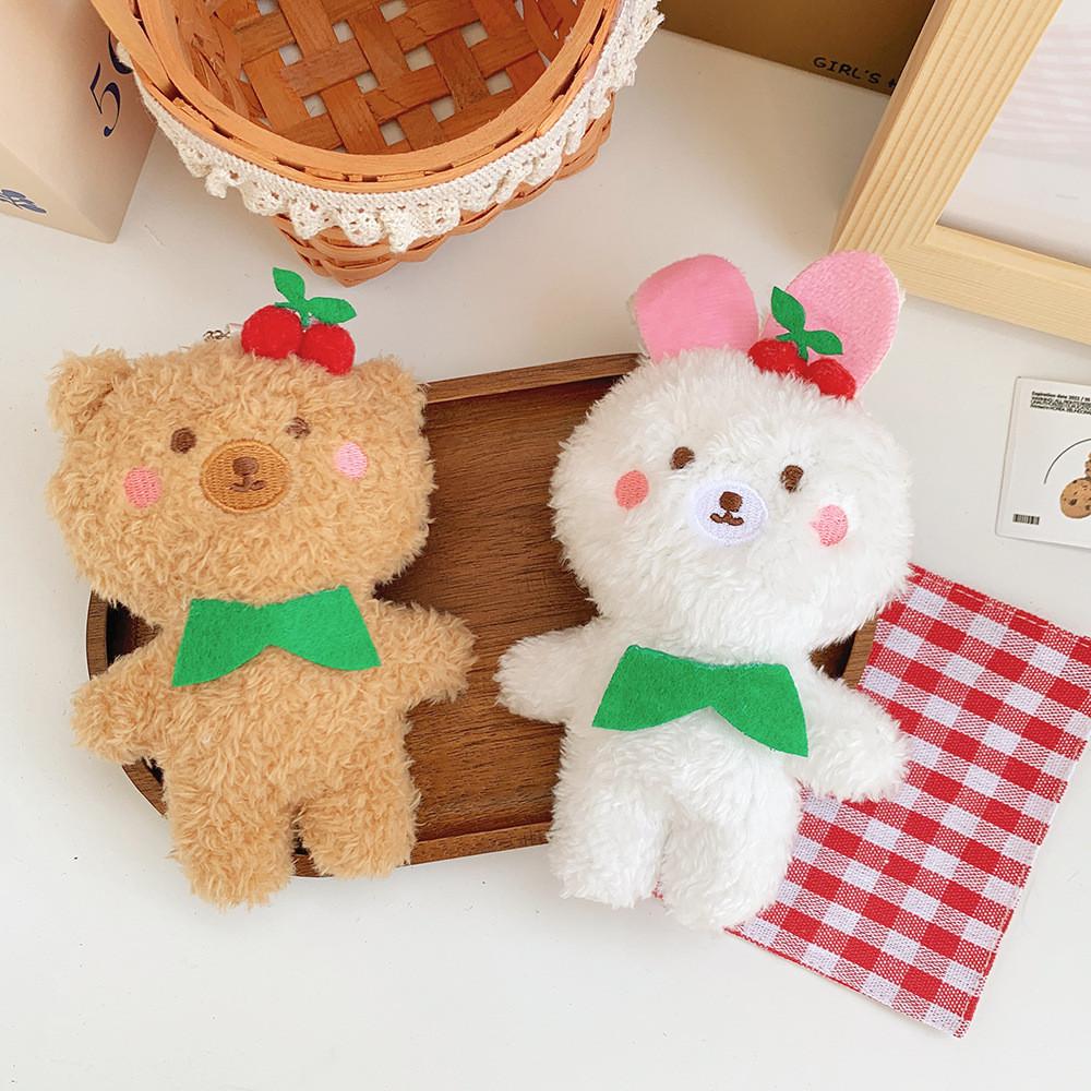 Adorable Plush Bear Rabbit Keychain For Kids Soft Coral Fleece Stuffed Animal