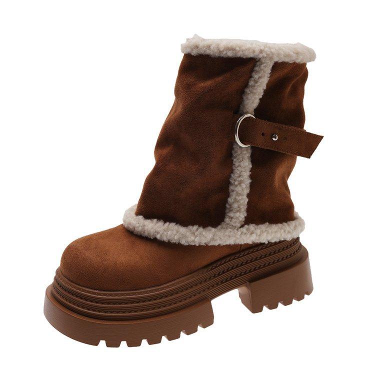 Spice girl small man heightening thick-soled snow boots women's 2025 winter new fashion versatile lamb wool warm cotton boots