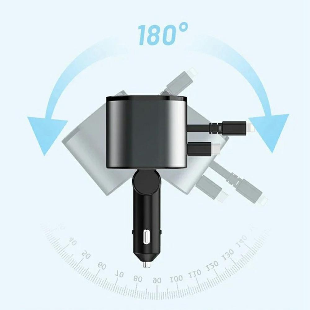 PT-21 FM Transmitter Car Charger Voltage Display PD Fast Charging Adapter with iP/Type C Retractable Cables