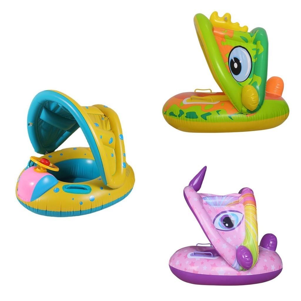 Adorable Cartoon Car Baby Swim Ring Thickened With Steering Wheel And Horn For Toddlers Water Play