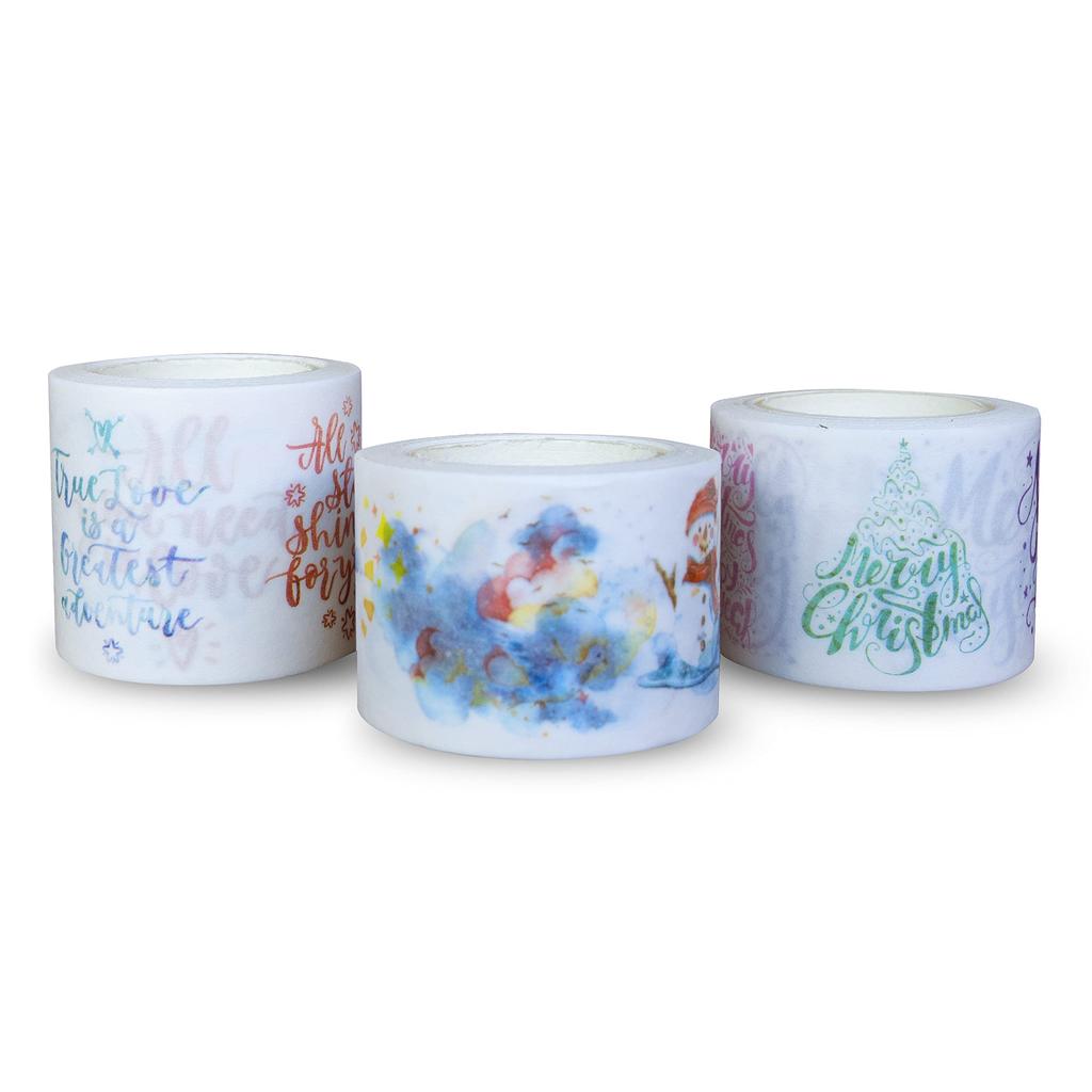 Navy Peony Holiday Love Greetings and Weather Washi Tape of 37mm x Cute Wide Decorative Tape for and Scrapbooks (Set 3, 5m) Waterproof, Watercolor,