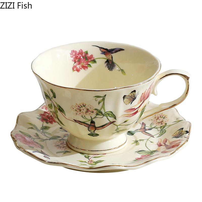 Flower and Bird Patterns Ceramic Cup&saucer Dining Table Coffee Mug Milk Cups Afternoon Tea Teacup Fruit Juice Container