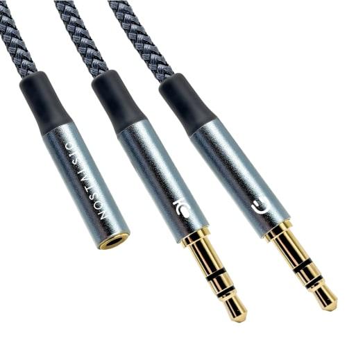 NOSTALSIC 3.5mm 4-Pole to 3-Pole Adapter Cable, 4-Pole (Female) to 2-Pole (Male) Adapters, Branching, Headset/Mic Compatible, Heavy-Duty Braided Nylon