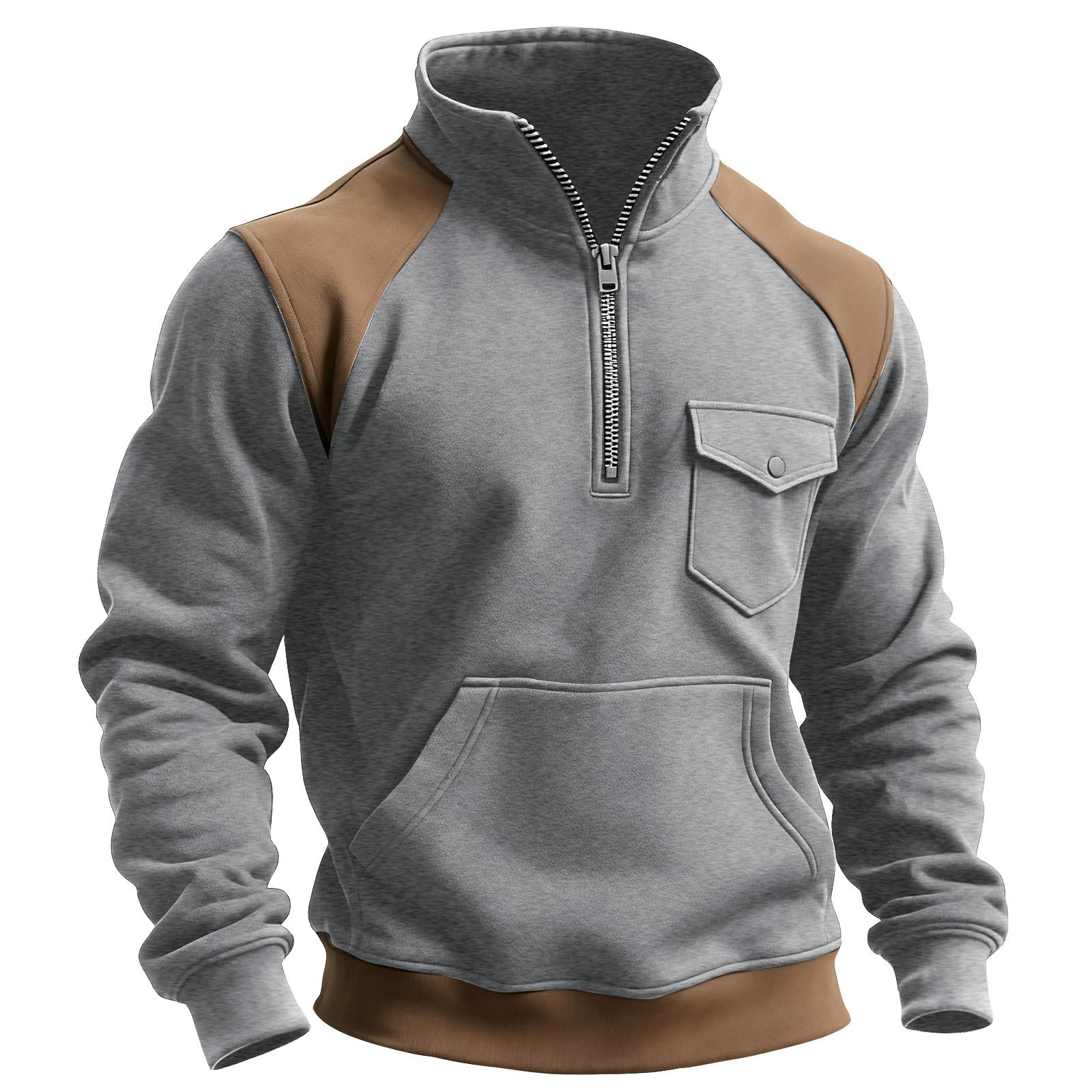 

Men s Colorblock Half Zip Pocket Stand Collar Sweatshirt Men s Sports Large Size Casual Stand Collar Sweatshirt L