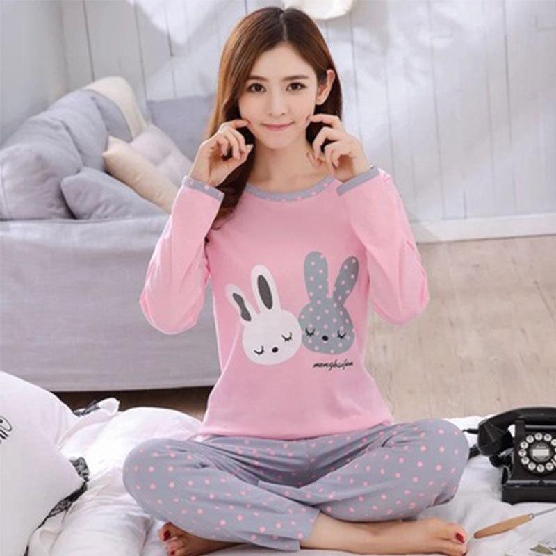 Women's Cute Cartoon Long Sleeve Pajama Set – Comfortable Thin Style for Spring, Autumn, and Winter, Wearable Outdoors