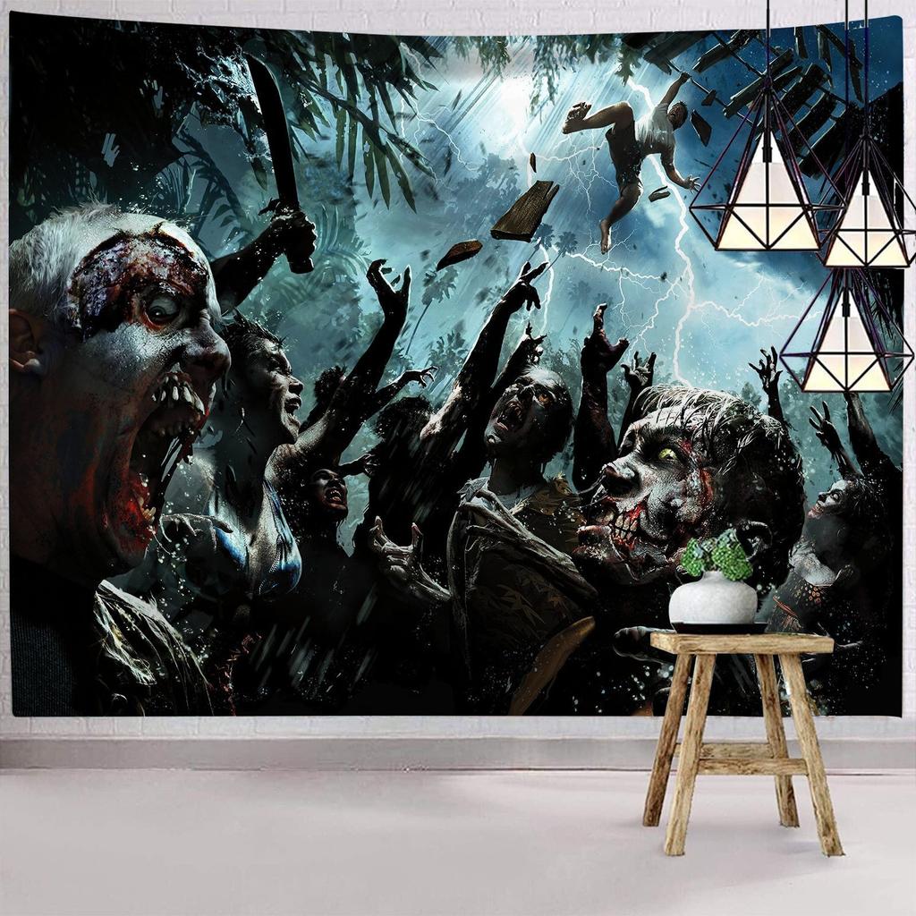 Dark Halloween Horror Tapestry Scared of Zombies Wall Hanging Witch Mysterious Woman  Home Decor Holiday Backdrop
