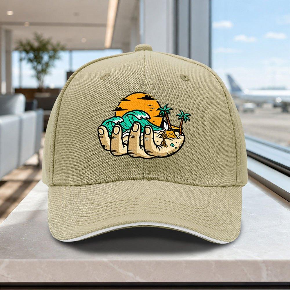 Beach Wave Handpainted Adjustable Sandwich Cap Lightweight Unisex Printed Hat For Outdoor Weddings Parties