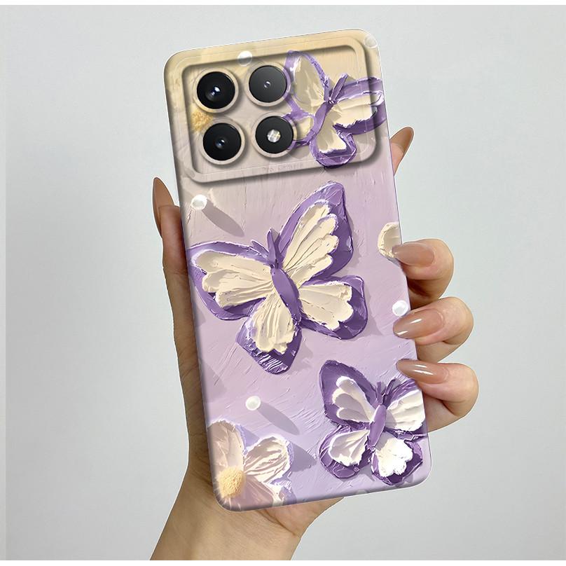 Shockproof Phone Case for Xiaomi Poco X6 Pro 5G Redmi K70E Pretty Butterfly Flowers Soft TPU Shell Poco X6Pro Bumper Back Cover