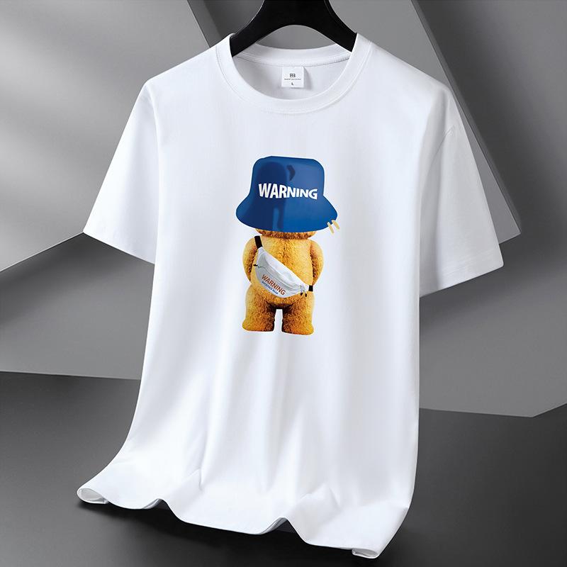 Backpack Bear 10 Colors Pure Cotton T-shirt Men's Round Neck Short Sleeve Loose Tee Shirt Large Size S-6XL