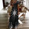 Women Plus Size V Neck Short Sleeve Black Gold Printed Long Straight Maxi Dress