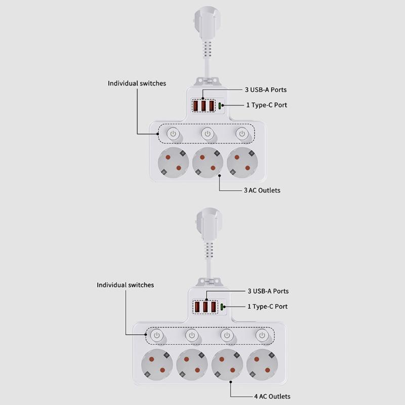 Universal Power Strips With Individual Switches Safe ABS Construction Ideal For Charging Devices Convenient Use