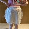 Women Elastic Waist Lace Shorts Eyelet Embroidery Ruffle Hem Casual Fashion Shorts