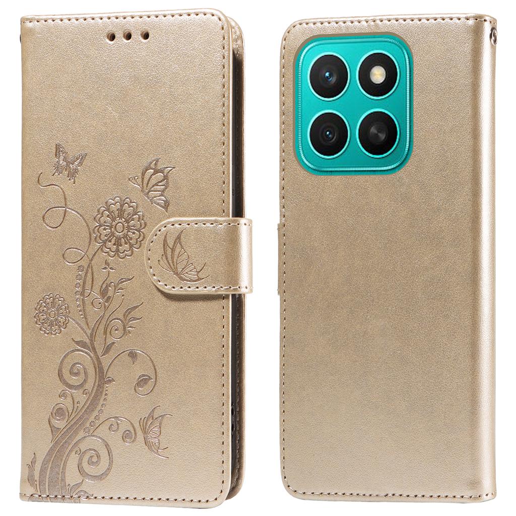 For Honor X8c 4G Case Butterfly Floral Imprint Wallet Stand Leather Phone Cover