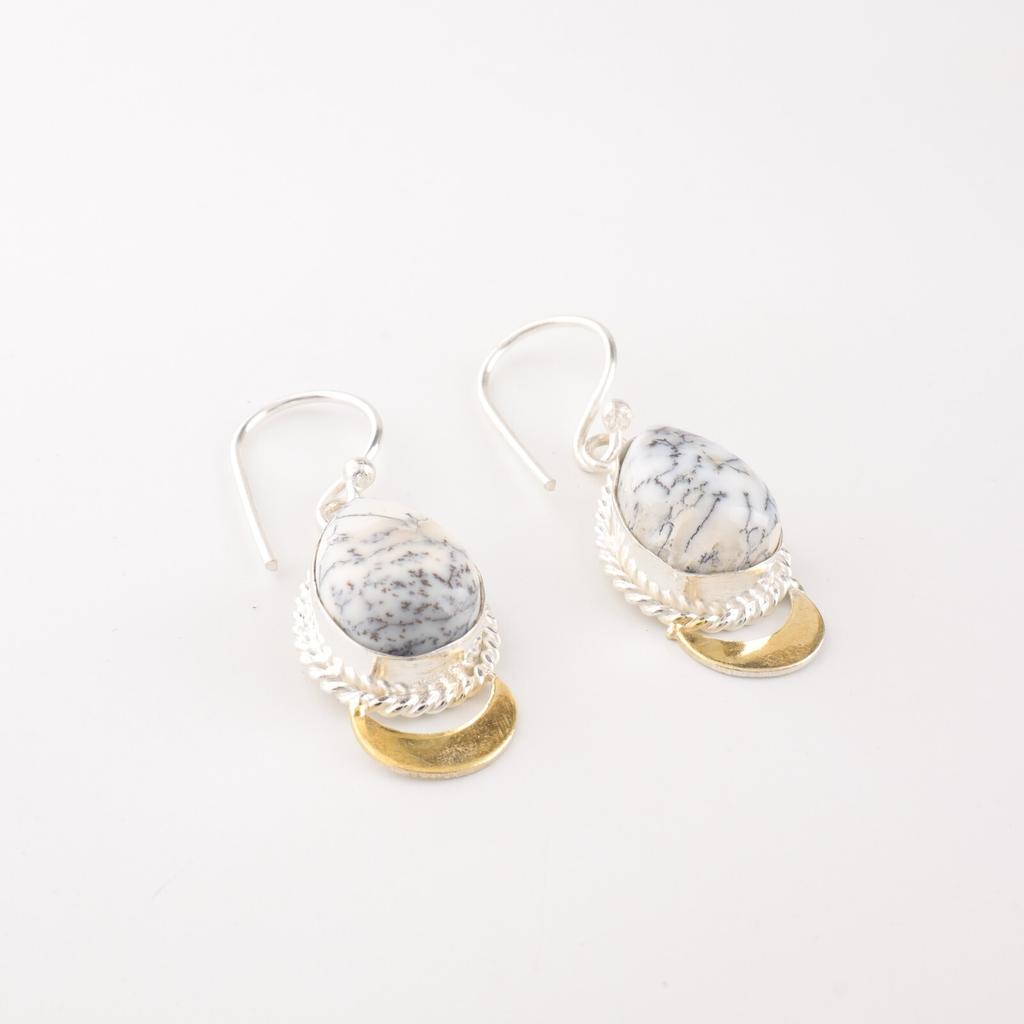 Dendritischer Opal Edelstein 925 Sterling Silber Schmuck Ohrringe 1,5" Jahrestagsgeschenk EE-162-25