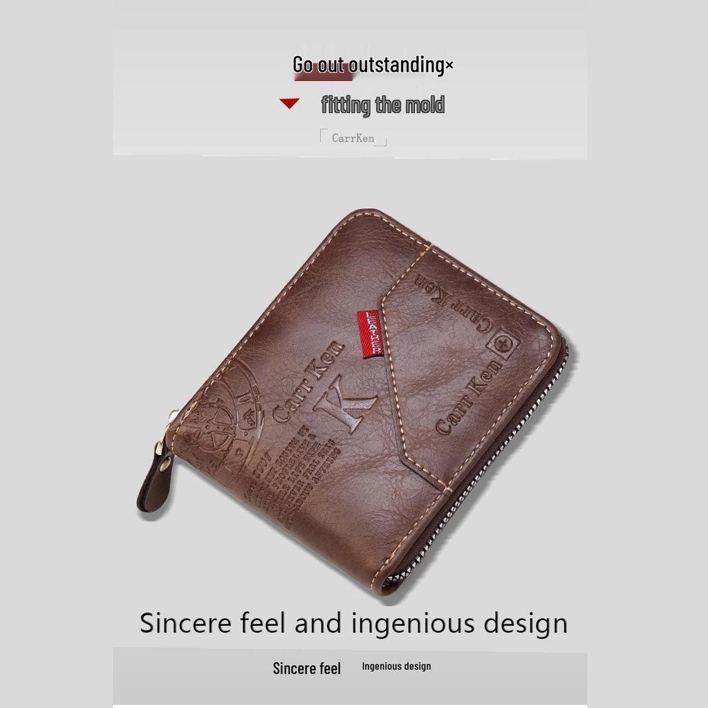 Korean Style Men's Retro Short Wallet - Patchwork Card Holder with Zippered Coin Purse and Driver's License Document Bag.