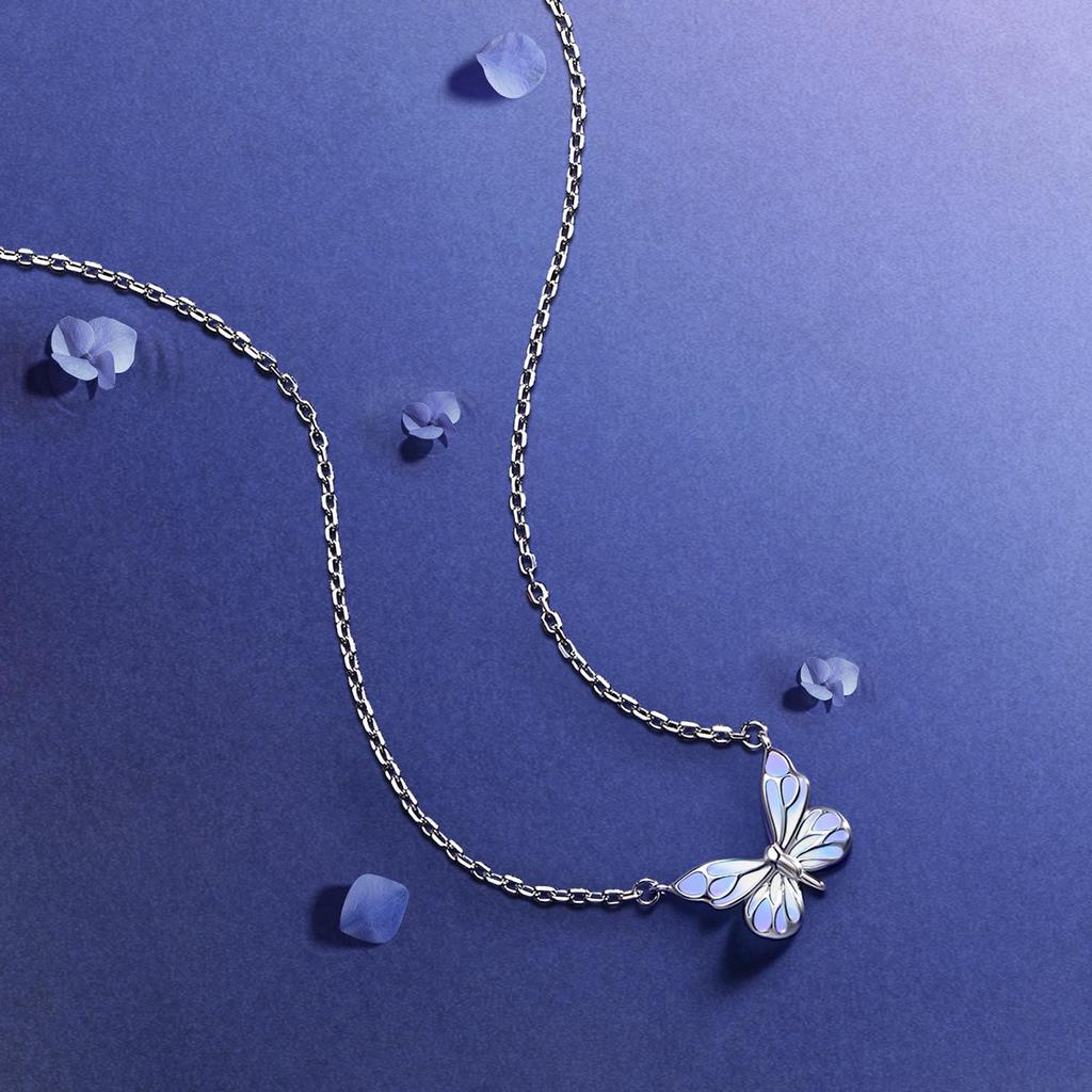 [FANCIME] Women's Necklace "Moonlight Butterfly" Purple Enamel Luminous Jewelry Set Silver Popular Women's Gift for Anniversaries, Birthdays, White Da