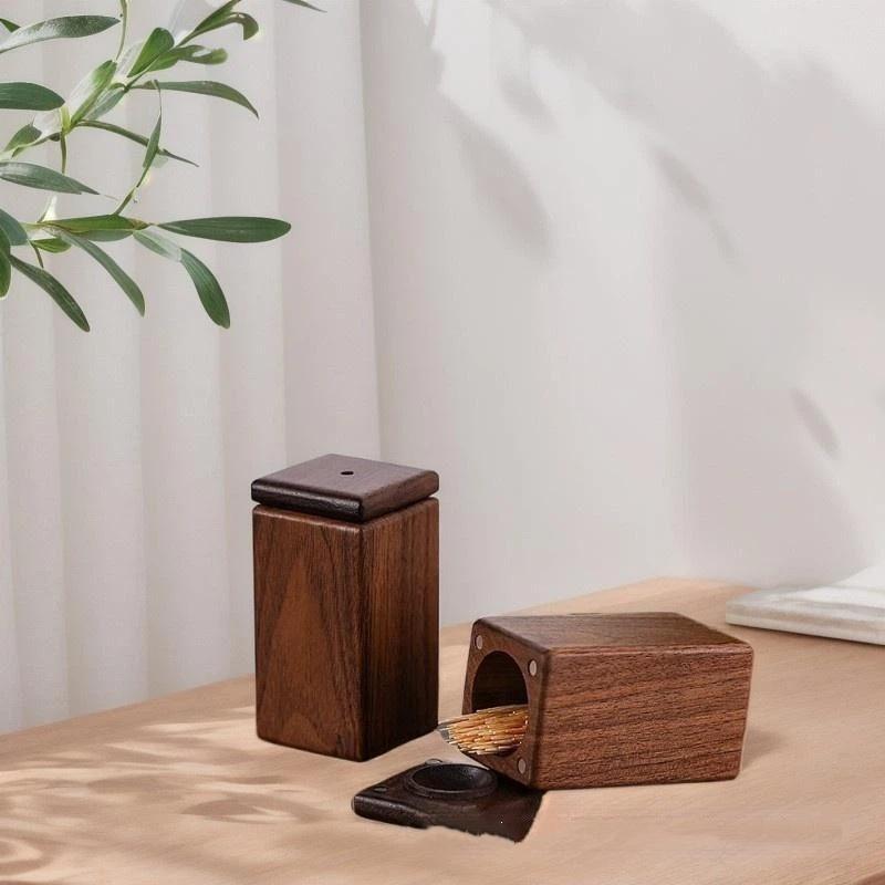 Black Walnut Wood Toothpick Box, Magnetic Adsorption, Toothpick Dispenser, Wheat Straw Container, Home Decoration