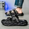 Stepping On Shit Slippers Men's Casual Non-slip Thick-soled Coconut Sandals Foreign Trade Printed Linen One-word Slips