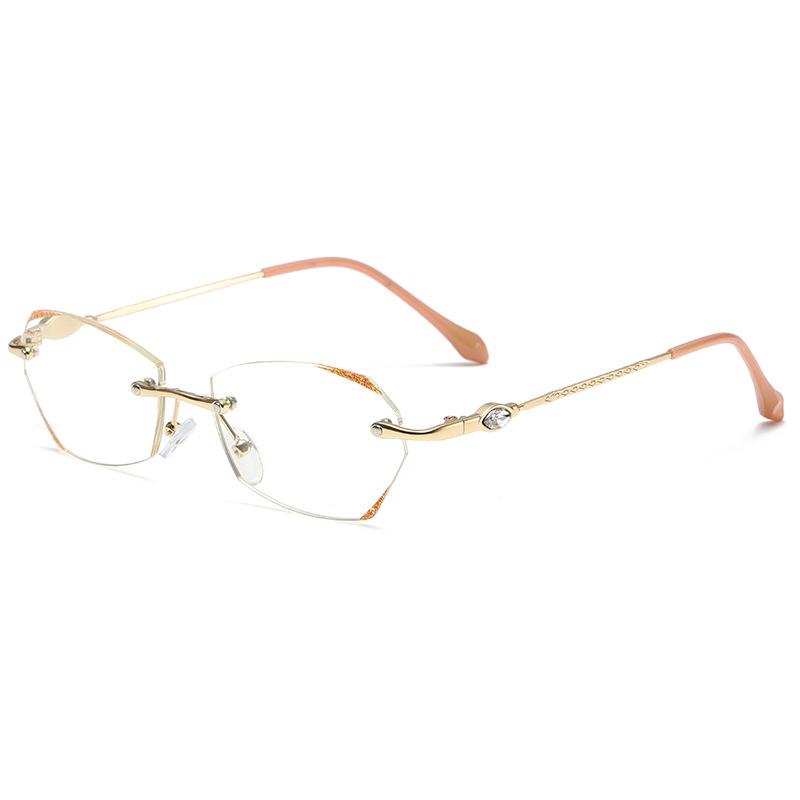 

Anti Blue Light Reading Glasses For Women Frameless Silver Polygonal Presbyopia Glasses Computer Readers Elegant Metal Boundless +4.0