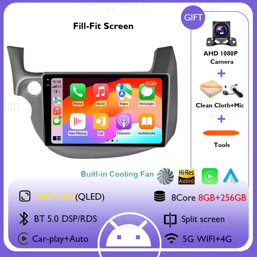Android 14 Car Radio Stereo For Honda Jazz Fit 2007-2013 Left Hand Drive Multimedia Video Player Carplay Auto GPS Navigation