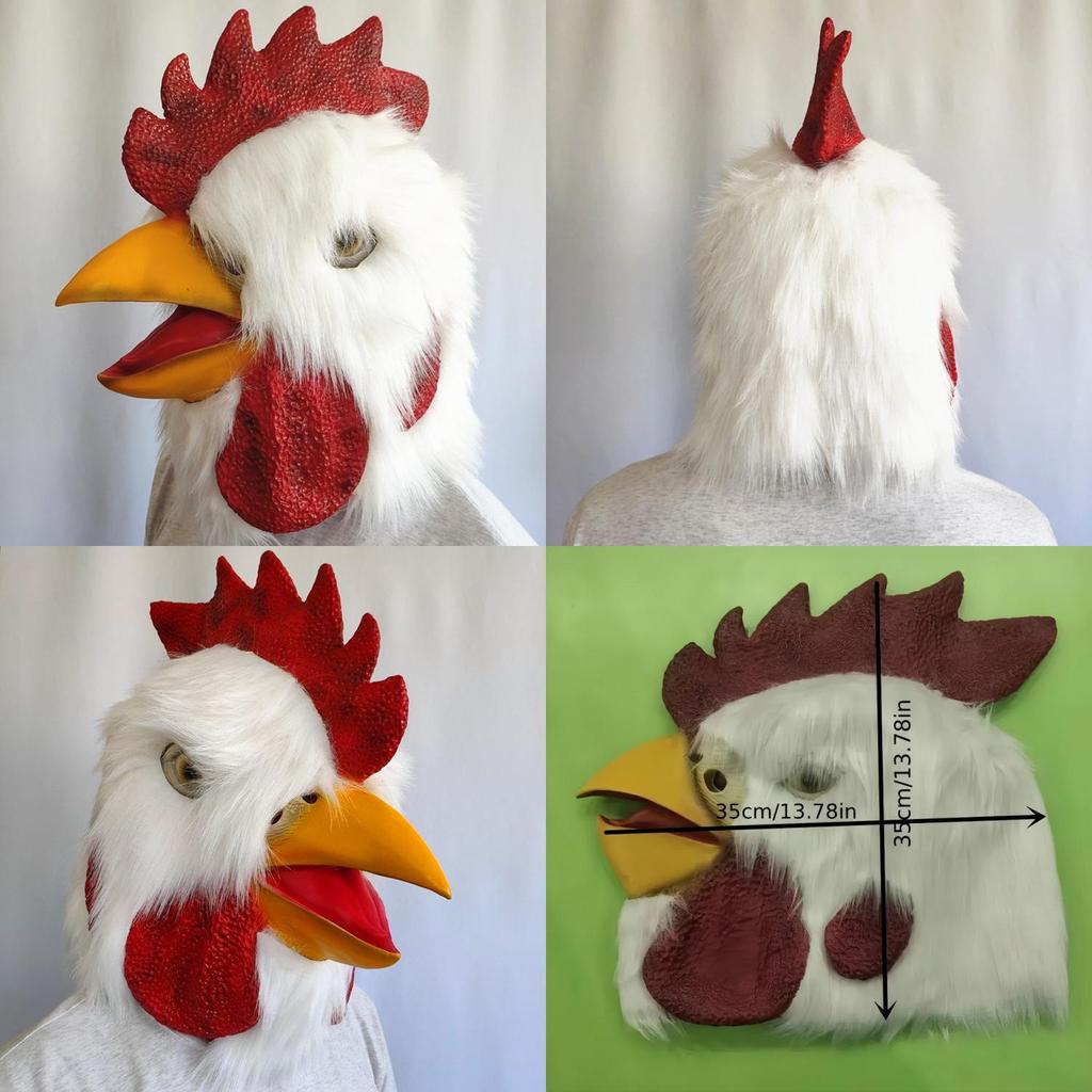 Lustige Latex-Hühnermaske mit Plüschkopfbedeckung für Halloween-Cosplay und Kostümpartys