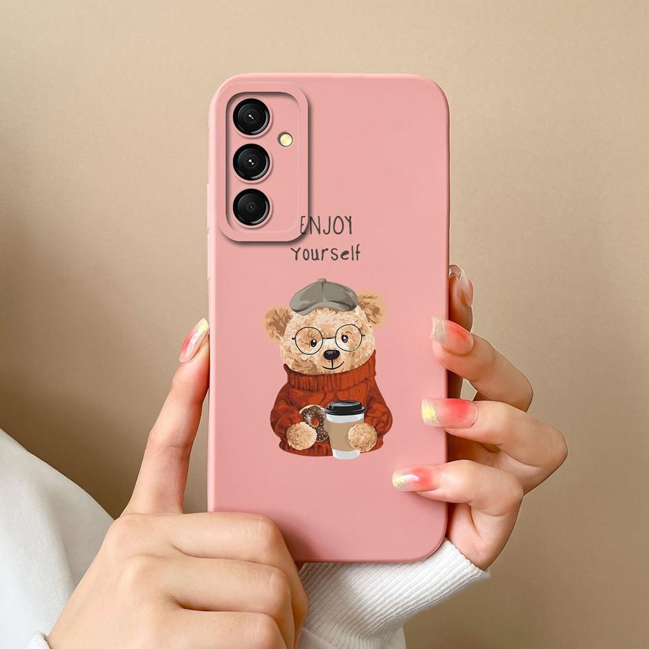 Roztomilý kreslený medvídek panda kryt na telefon pro Samsung A16 M55 A06 M35 S24 FE C55 5G pouzdro Super nárazuvzdorné proti pádu Tekuté silikonové pouzdro pro Samsung Capa