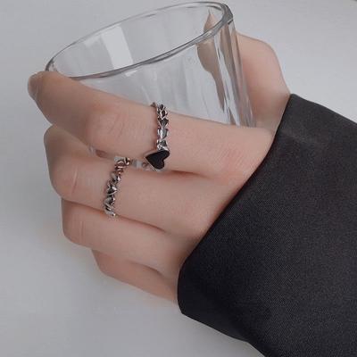 2Pcs Vintage Heart Ring Love Finger Rings Set For Women Couples Lover Party Gift