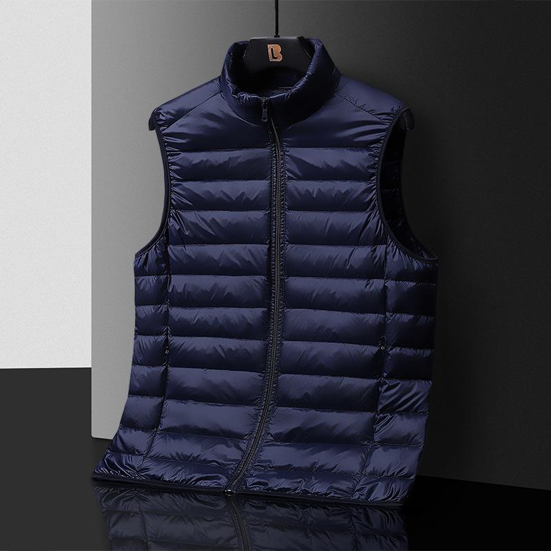 

Новый осенне-зимний жилет из легкого пуха, мужской жилет, легкий и тонкий, однотонный пуховик-жилет, облегающий, со стойкой 4XL