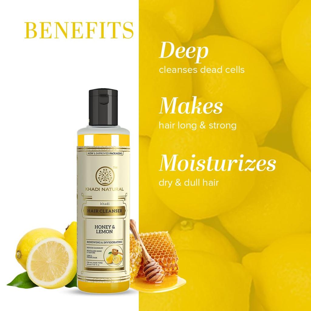 Khadi Natural Honey & Lemon Juice Hair Shampoo 210ml Pack for Strong, Long, and Shiny Hair