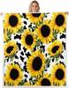 Feelyou Sunflower Fleece Throw Blanket Botanical Floral Plush Blankets and Throws Yellow Sunflower Cows Print Sherpa Blanket for Women Soft