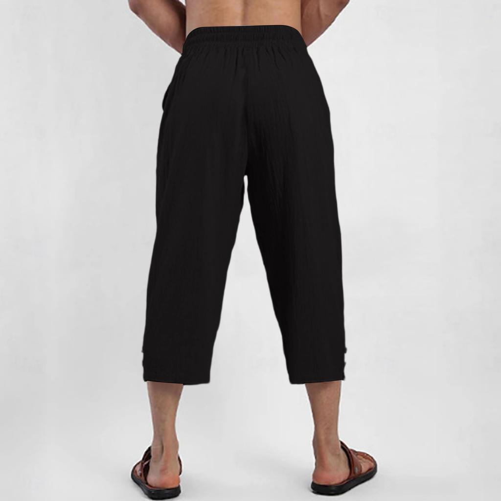 Men's Cotton And Linen Pants, Summer Pants, Beach Pants, Drawstring Elastic Waist