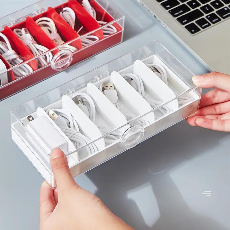 Data cable storage box, dustproof cable organizer with cover, power cable box, mobile phone desktop charging cable storage.