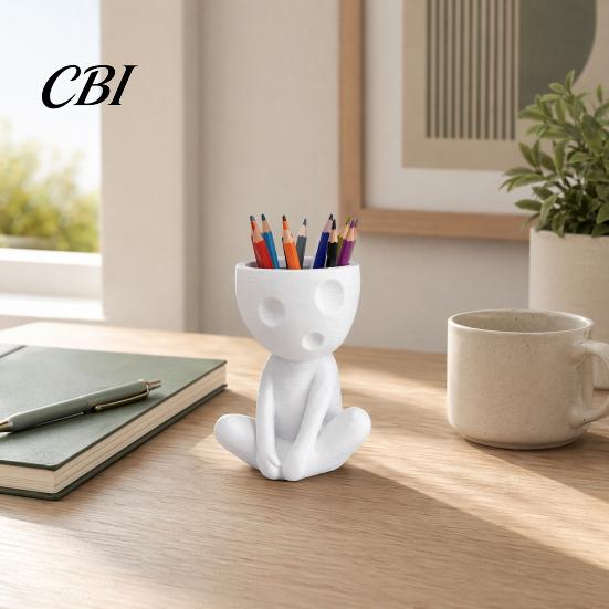 Artistic Pencil Cup for Desk Abstract Character Pen Holder, Resin Sitting Figure Desktop Storage Organizer Office Cup, Multi-functional Makeup Brushes