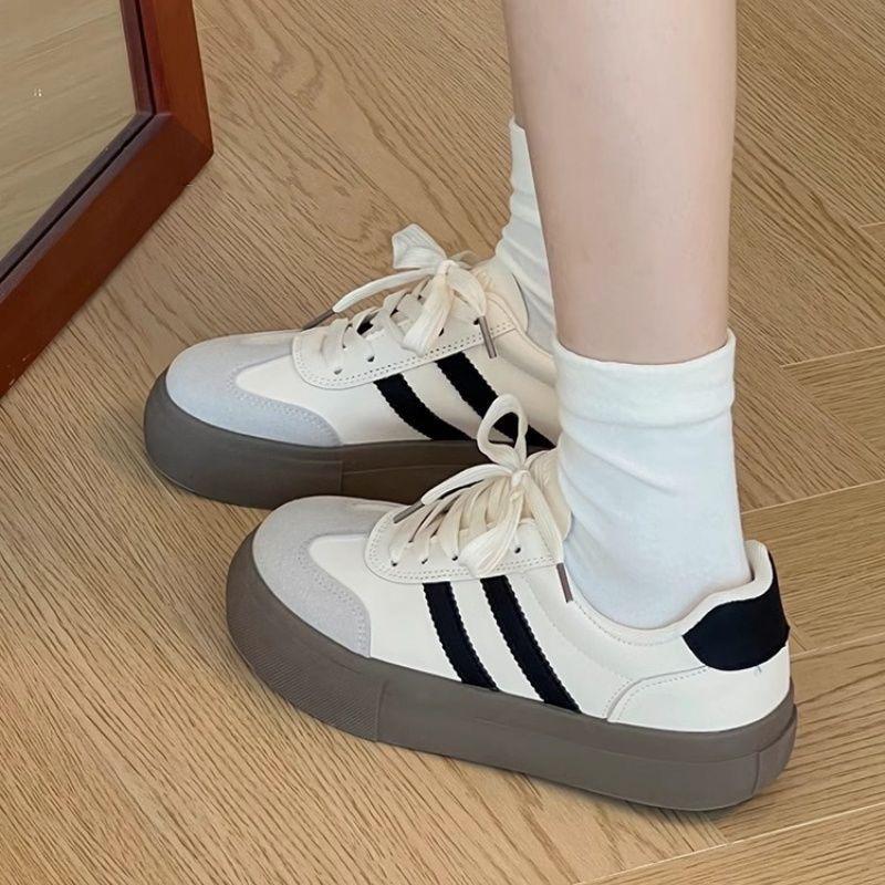 Women's Shoes Fashion Leather Casual Shoes Thick-soled Sneakers Lace Up Platform Vulcanized Shoe Tennis Training Shoes for Women