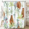 Akwarelowe Zwierzęta Leśne Zasłona Prysznicowa Dekoracja Wystrój Domu Do Łazienki Zielony Brązowy Niedźwiedzie Kaktusy Kwiaty Rośliny 72 X 84